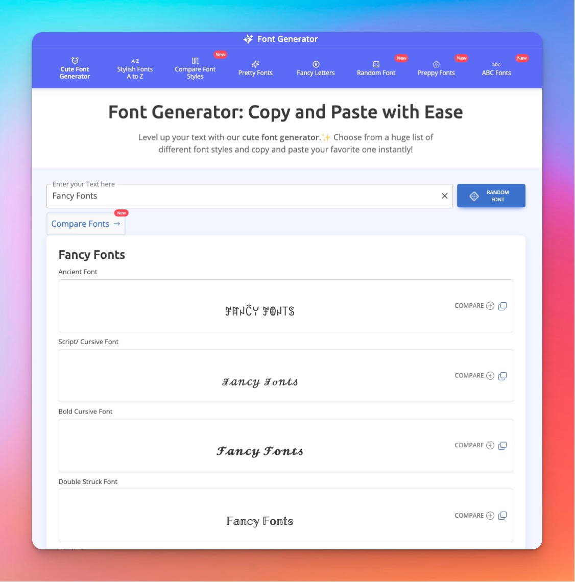 FontGenerator.cc - the fancy, super easy to use font generator app with 150+ font styles to choose from.